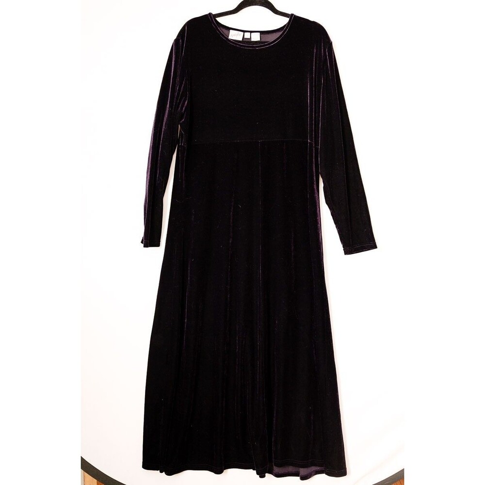 VTG Jacqueline Ferrar purple velvet dress velour long sleeve maxi goth witchy 18